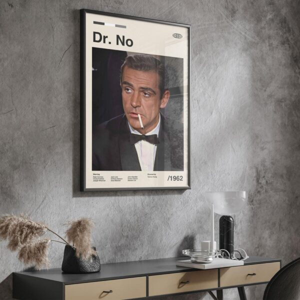 Dr. No mid-century modern movie poster print with minimalist design
