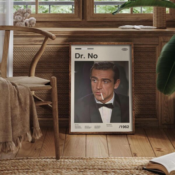 Dr. No mid-century modern movie poster print with minimalist design