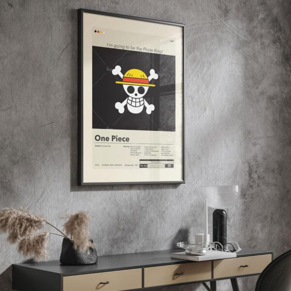 Mid-century modern poster featuring Dream 9 Toriko, One Piece, and Dragon Ball Z characters