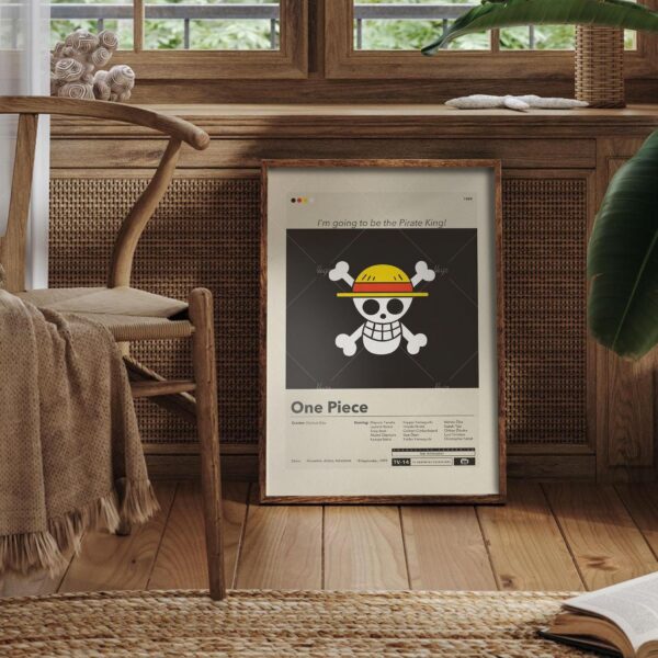 Mid-century modern poster featuring Dream 9 Toriko, One Piece, and Dragon Ball Z characters