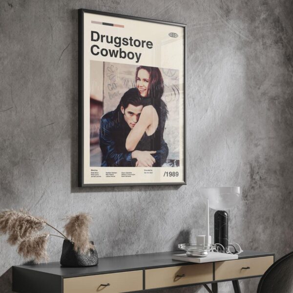 Mid-century modern Drugstore Cowboy movie poster with vintage design