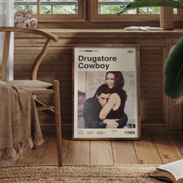 Mid-century modern Drugstore Cowboy movie poster with vintage design