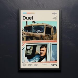 Mid-century modern Duel movie poster with 20th century design elements