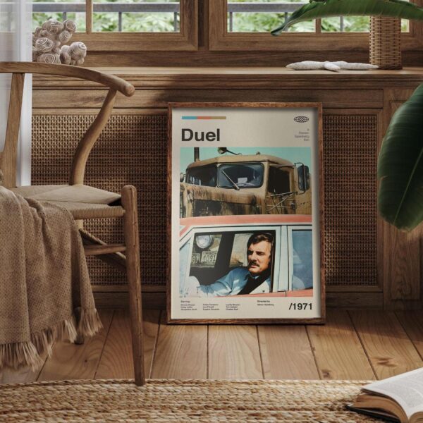 Mid-century modern Duel movie poster with 20th century design elements
