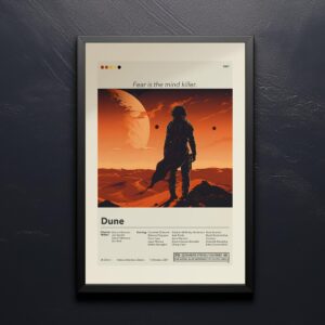 Mid-century modern style Dune movie poster from mid 20th century