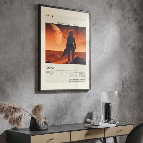 Mid-century modern style Dune movie poster from mid 20th century