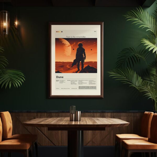 Mid-century modern style Dune movie poster from mid 20th century