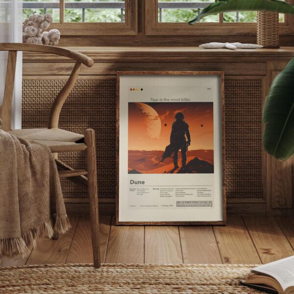 Mid-century modern style Dune movie poster from mid 20th century