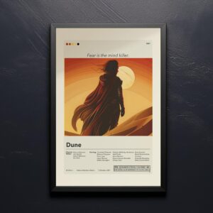 Mid-century modern style Dune movie poster with retro geometric design