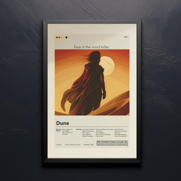 Mid-century modern style Dune movie poster with retro geometric design