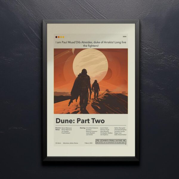 Mid-century modern style poster of Dune: Part Two movie artwork