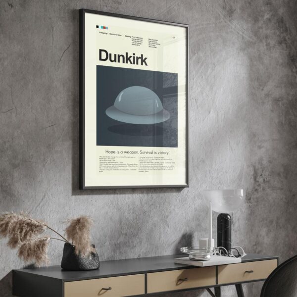 Mid-century modern Dunkirk movie poster art with vintage style graphics