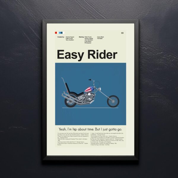 Vintage mid-century modern Easy Rider movie poster with classic motorcycle design