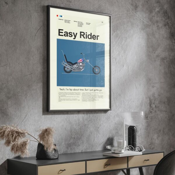 Vintage mid-century modern Easy Rider movie poster with classic motorcycle design
