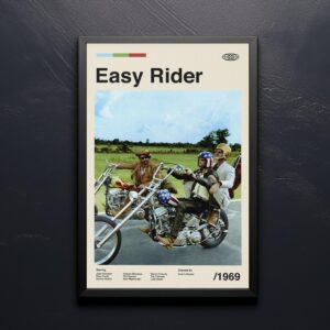 Vintage mid century Easy Rider movie poster with classic motorcycle design