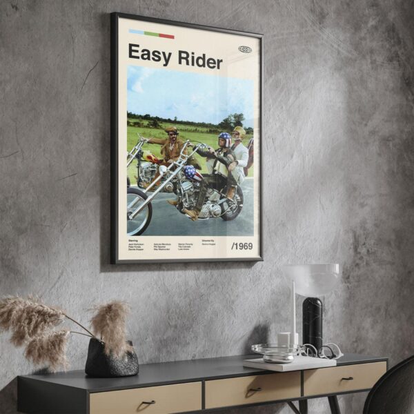 Vintage mid century Easy Rider movie poster with classic motorcycle design