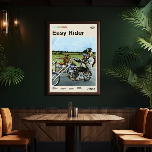 Vintage mid century Easy Rider movie poster with classic motorcycle design