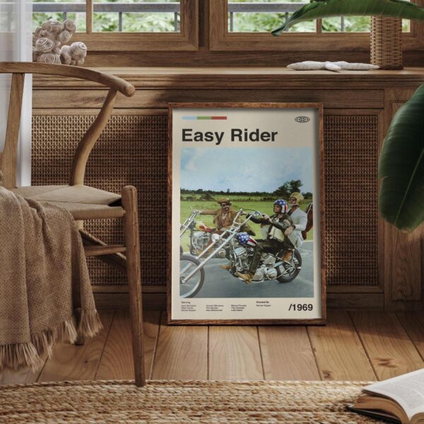 Vintage mid century Easy Rider movie poster with classic motorcycle design