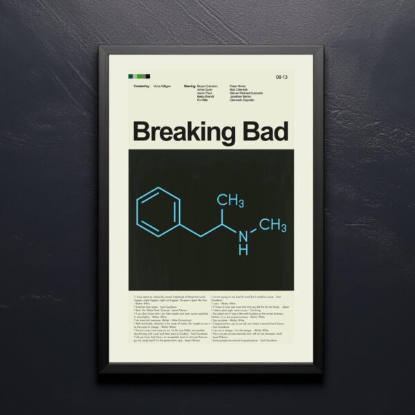 El Camino Breaking Bad movie poster with mid-century modern 20th century art style