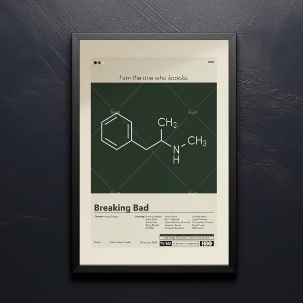 Mid-century modern style poster of El Camino Breaking Bad movie with house art