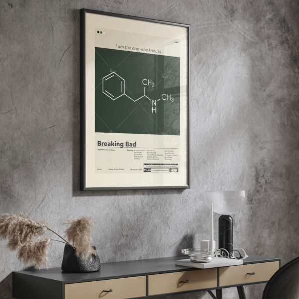 Mid-century modern style poster of El Camino Breaking Bad movie with house art