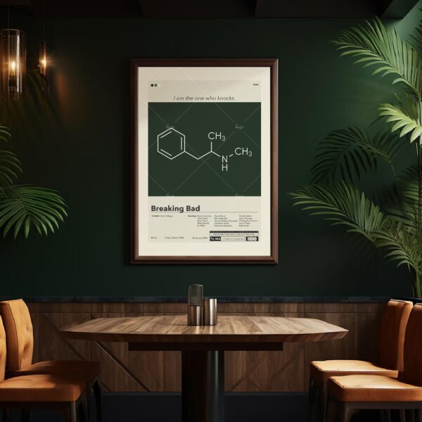 Mid-century modern style poster of El Camino Breaking Bad movie with house art