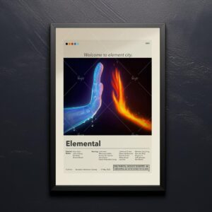 Mid-century modern graphic poster for Elemental movie