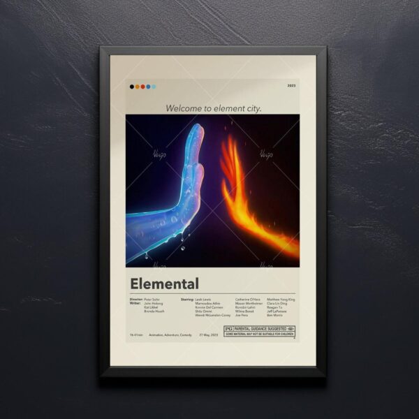 Mid-century modern graphic poster for Elemental movie