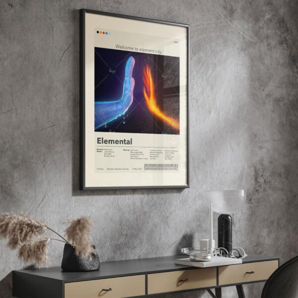 Mid-century modern graphic poster for Elemental movie