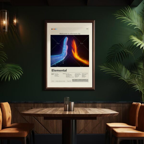 Mid-century modern graphic poster for Elemental movie