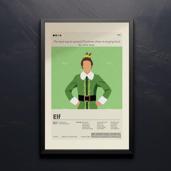Mid-century modern styled Elf movie poster with graphic design elements