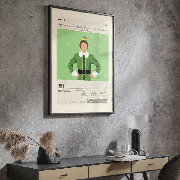 Mid-century modern styled Elf movie poster with graphic design elements
