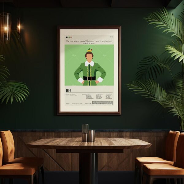 Mid-century modern styled Elf movie poster with graphic design elements