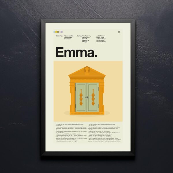 Emma movie poster in mid-century modern graphic style with bold shapes