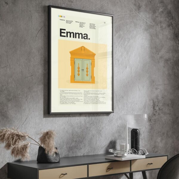 Emma movie poster in mid-century modern graphic style with bold shapes