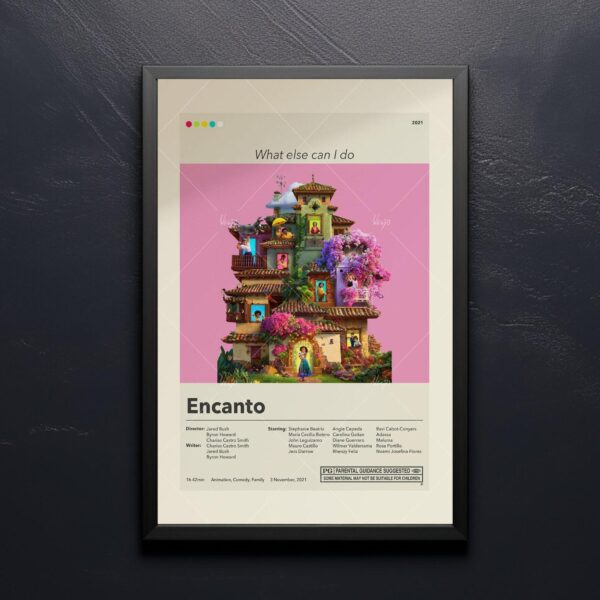 Encanto movie poster in mid-century modern 20th century style