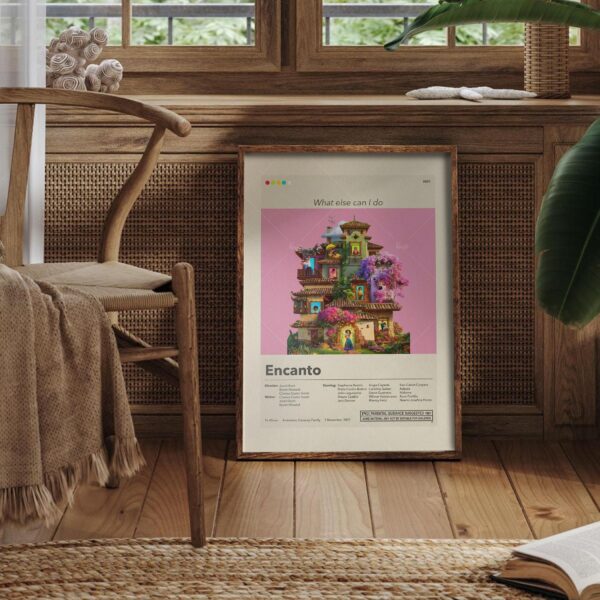 Encanto movie poster in mid-century modern 20th century style