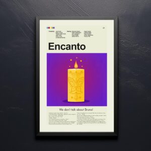 Encanto movie poster in vintage mid-century modern style with bold colors
