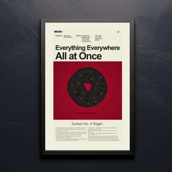 Mid-century modern poster of Everything Everywhere All at Once movie art