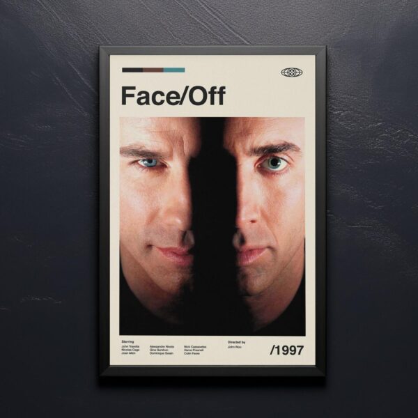 Face/Off movie poster - mid-century style retro artwork