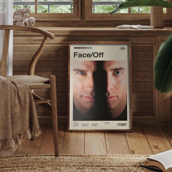 Face/Off movie poster - mid-century style retro artwork