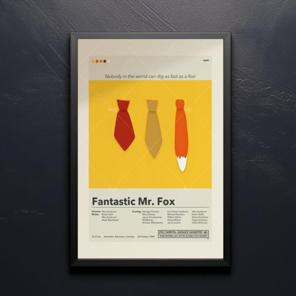 Mid-century modern Fantastic Mr. Fox movie poster with retro style artwork