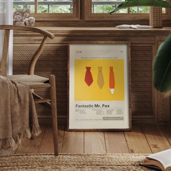 Mid-century modern Fantastic Mr. Fox movie poster with retro style artwork