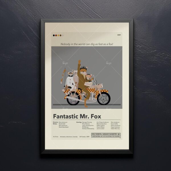 Mid-century modern style Fantastic Mr. Fox movie poster art print