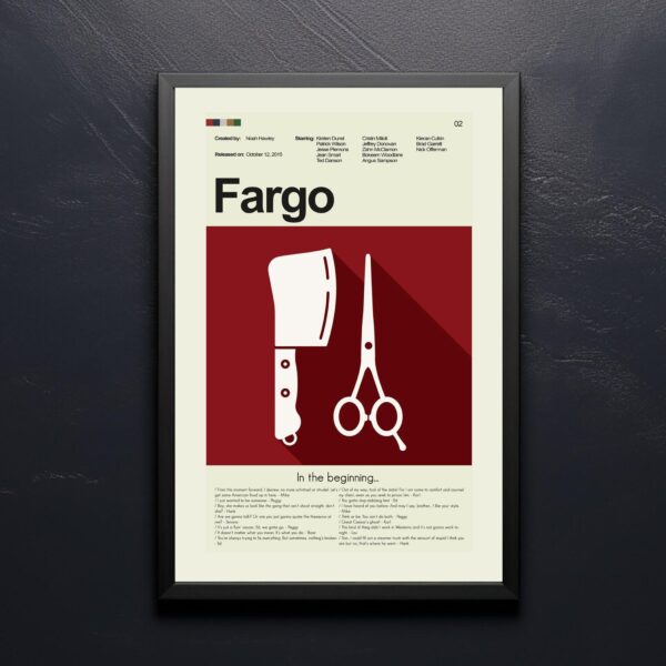 Mid-century modern Fargo movie poster with 20th century design elements