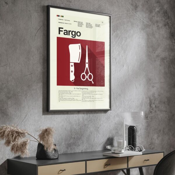 Mid-century modern Fargo movie poster with 20th century design elements