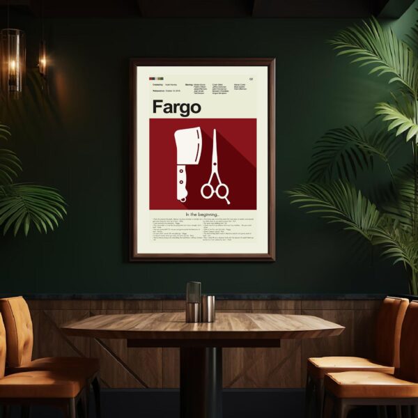 Mid-century modern Fargo movie poster with 20th century design elements