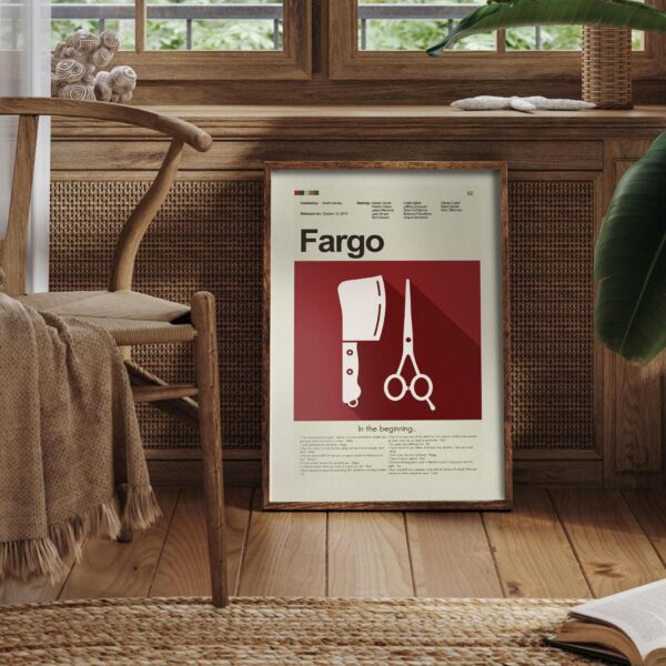 Mid-century modern Fargo movie poster with 20th century design elements