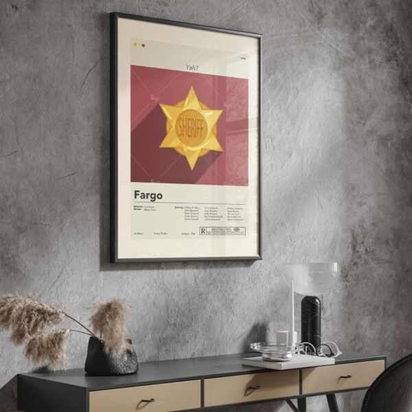 Mid-century modern style Fargo movie poster with retro design elements