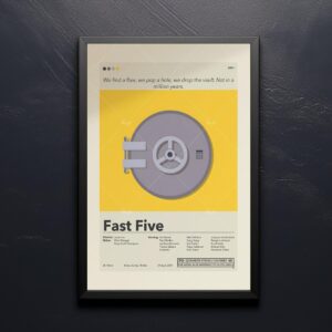 Mid-century modern Fast Five movie poster with vintage style design